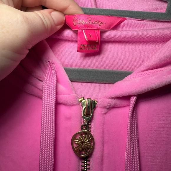 Lilly Pulitzer Larina Velour Zip Up Hoodie Lilac Rose Pink Size L - Picture 5 of 8
